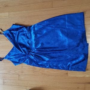 lulu's cobalt blue satin jacquard twist-front mini dress